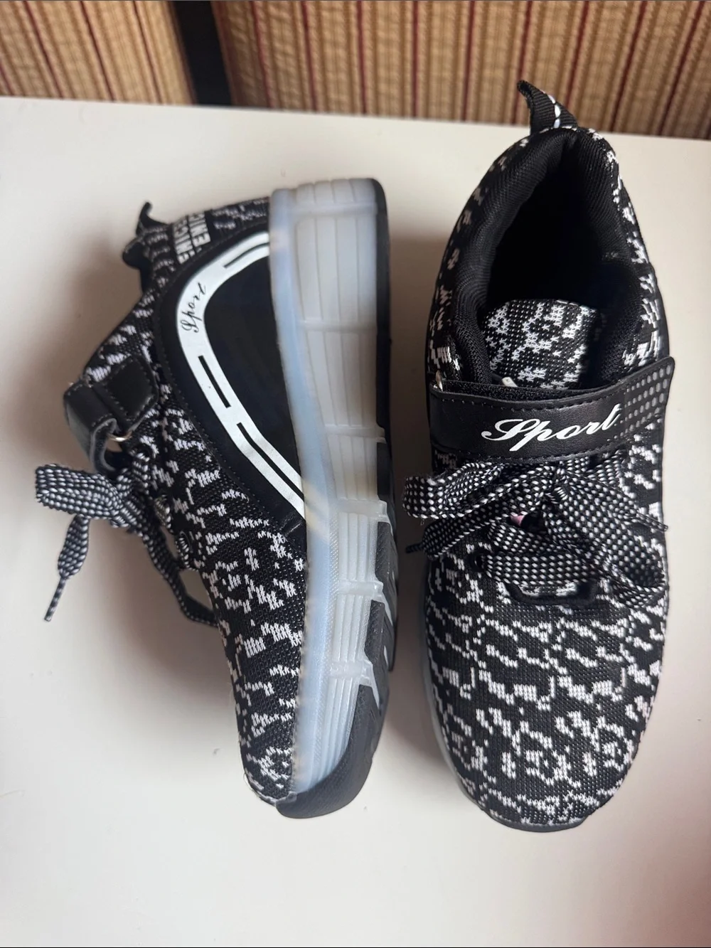 Sporto Kids Black & White Knit Athletic Sneakers